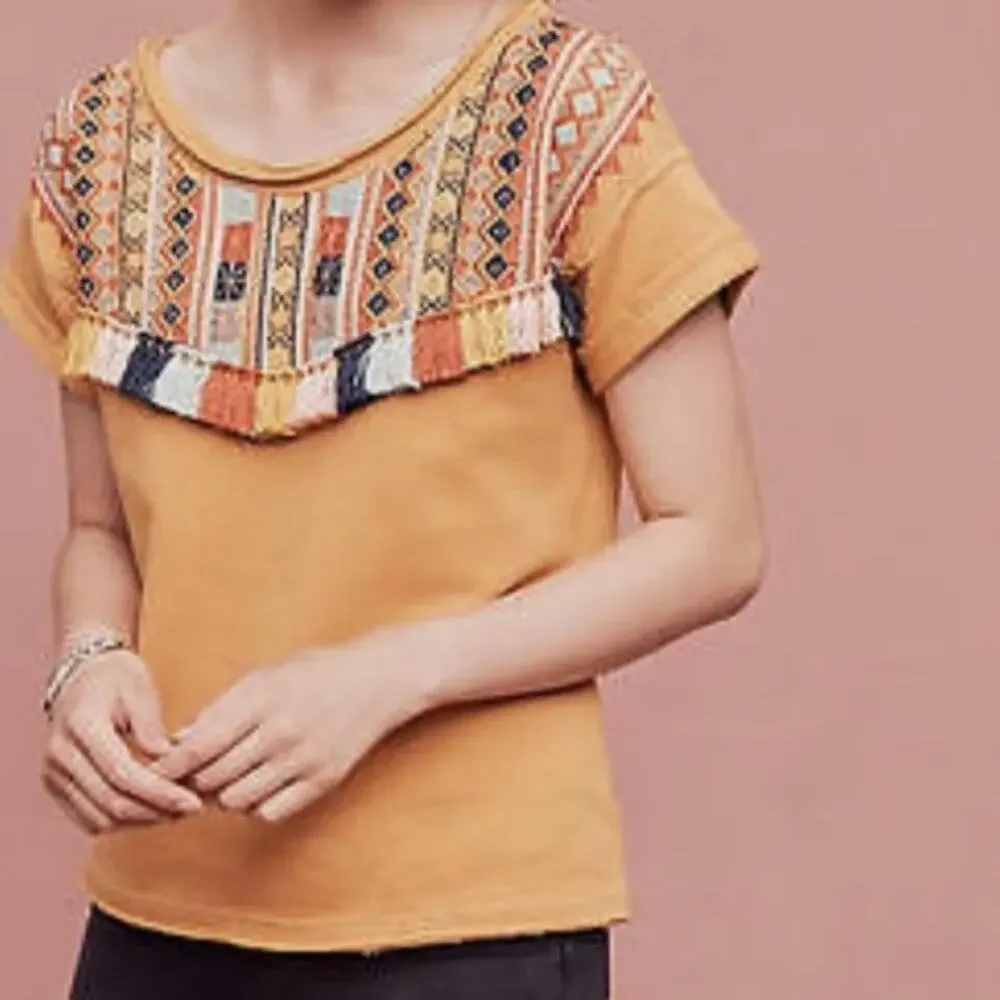 Anthropologie Chloe Oliver Valencia Top Embroidered Fringe Yellow Size Medium - Picture 9 of 9